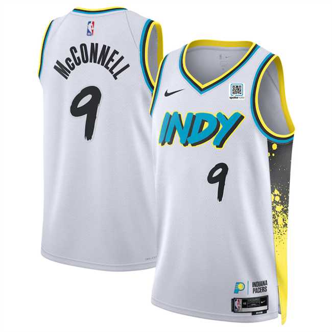 Mens Indiana Pacers #9 T.J. McConnell White 2024-25 City Edition Stitched Jersey Dzhi